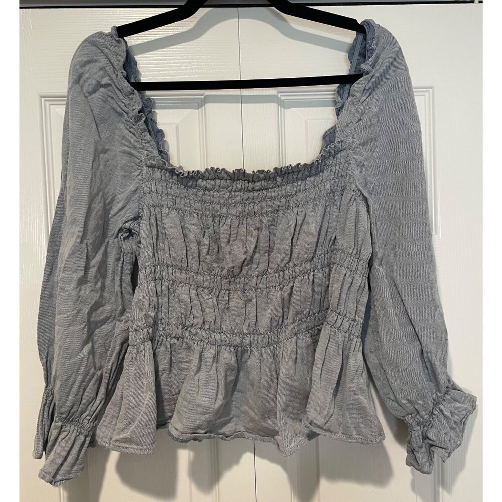 Who What Wear Womens Chambray Peasant Top Size‎ L Boho Prairie Feminine Cowgirl